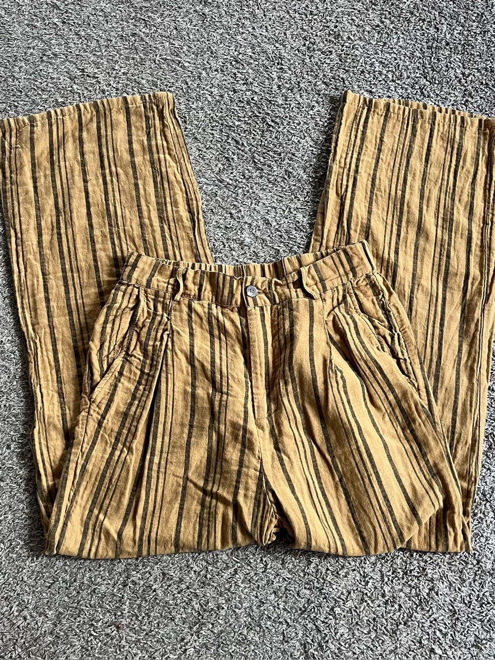 a. ren Yellow Gray Striped Gauze Cotton Pants Medium Beach Chic Bohemian
